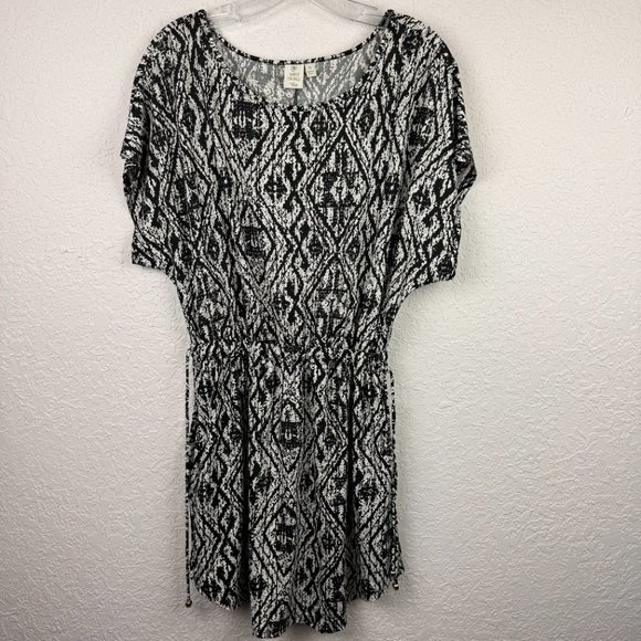 Saint Tropez West Dress Womens Medium Black White Blouson Short Sleeve - Picture 2 of 11